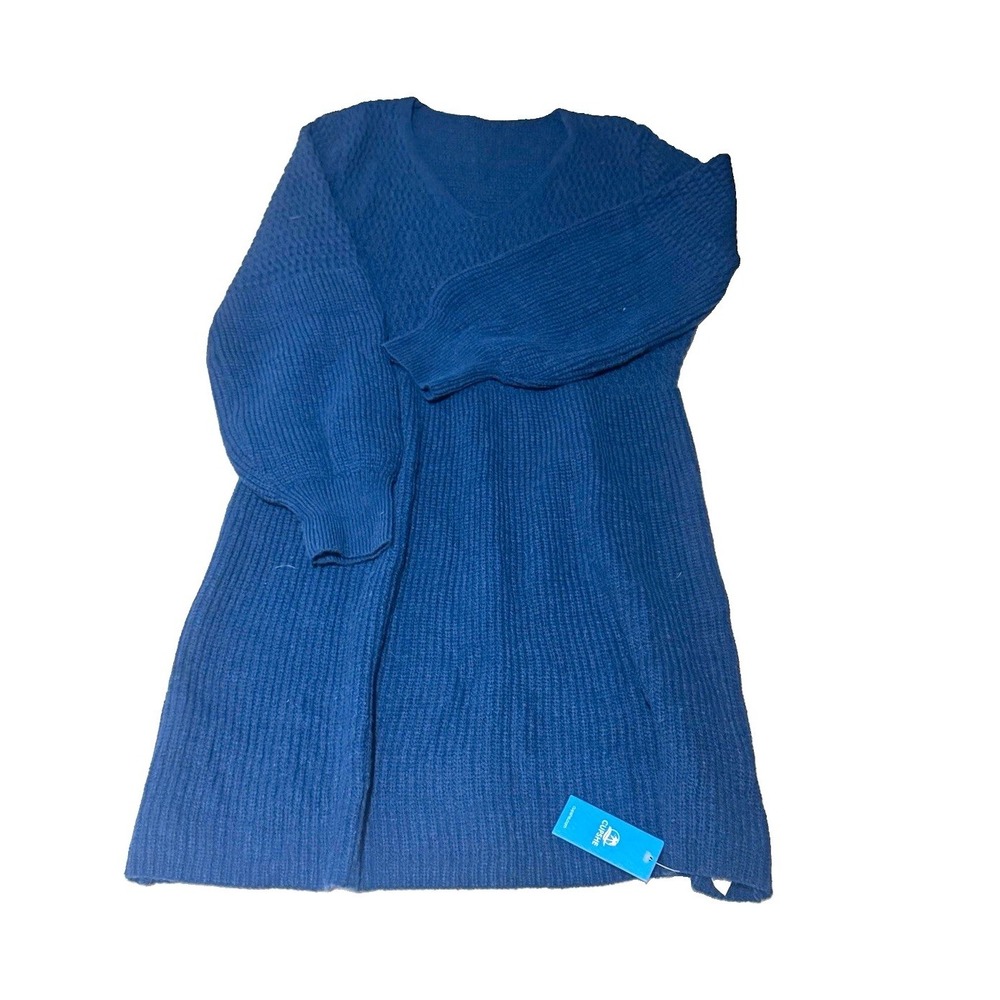 Cupshe Women's Plus 2XL Blue Rib-Knit V-Neck Long Sleeve Pullover Sweater Dress
